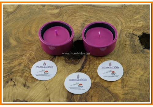 Yuvarlak Tealight Mumluk ve Mum Fuşya Renk 2 adet