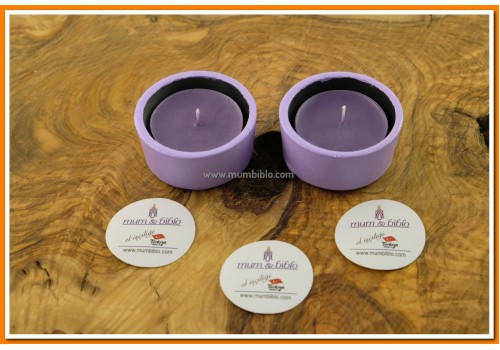 Yuvarlak Tealight Mumluk ve Mum Lila Renk 2 adet