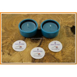 Yuvarlak Tealight Mumluk ve Mum Turkuaz Renk 2 adet