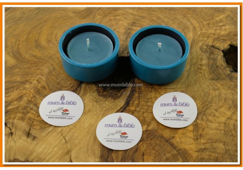 Yuvarlak Tealight Mumluk ve Mum Turkuaz Renk 2 adet